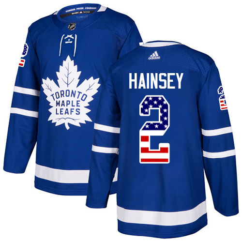 Adidas Maple Leafs #2 Ron Hainsey Blue Home Authentic USA Flag Stitched NHL Jersey - Click Image to Close